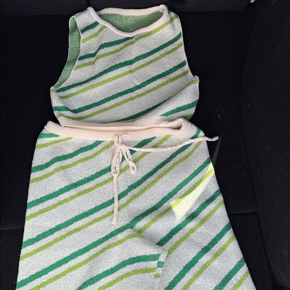 Green Striped Set - two piece knit